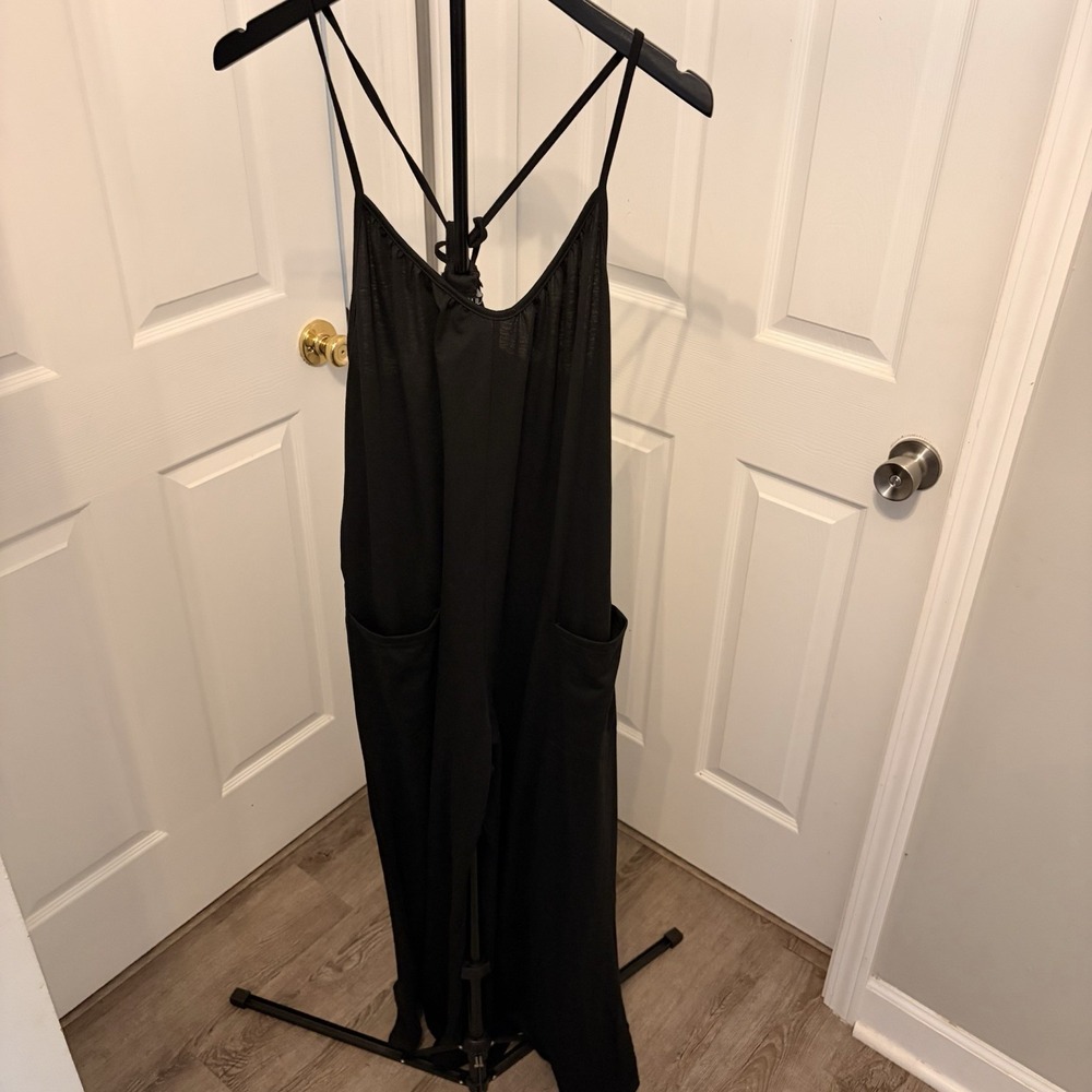 Chaolilai Black Wide Leg Spaghetti Strap Jumper Jumpsuit Size XL Comfy Flowy